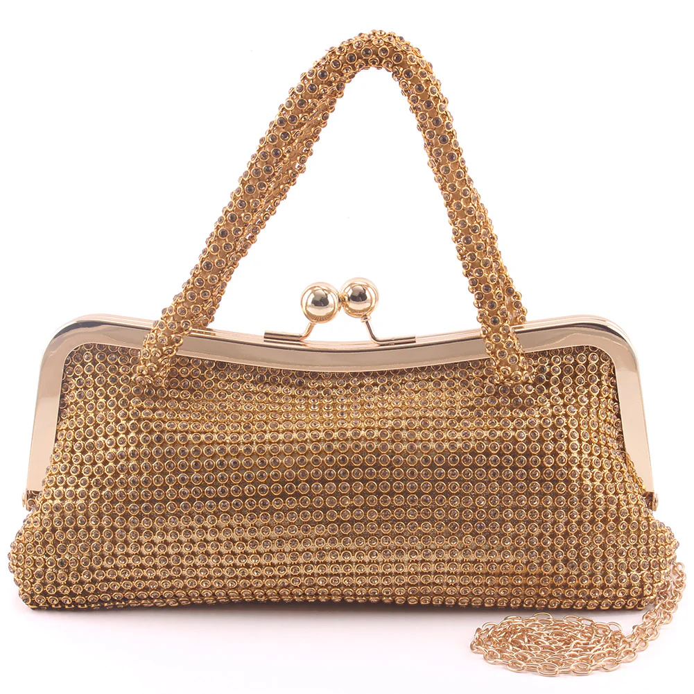 Women "LYNN" Rhinestones Top Laced Handle Bridal Shimmer Kiss-Lock Clutch - Image 2