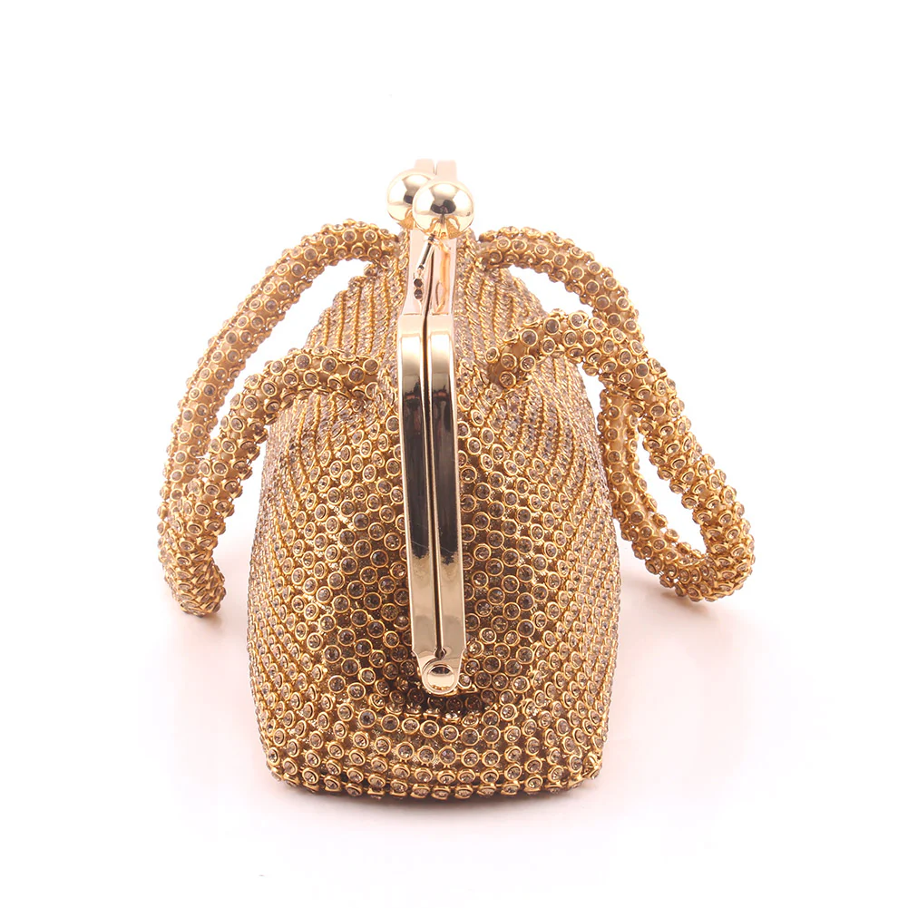 Women "LYNN" Rhinestones Top Laced Handle Bridal Shimmer Kiss-Lock Clutch - Image 3