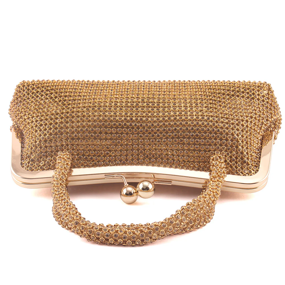 Women "LYNN" Rhinestones Top Laced Handle Bridal Shimmer Kiss-Lock Clutch - Image 4