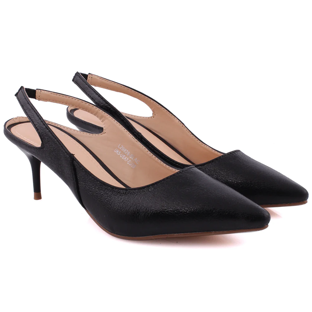 Women “MABELLE” Shimmery Pointy Toe Sling Back Kitten Heel Slip On Courts - Image 2