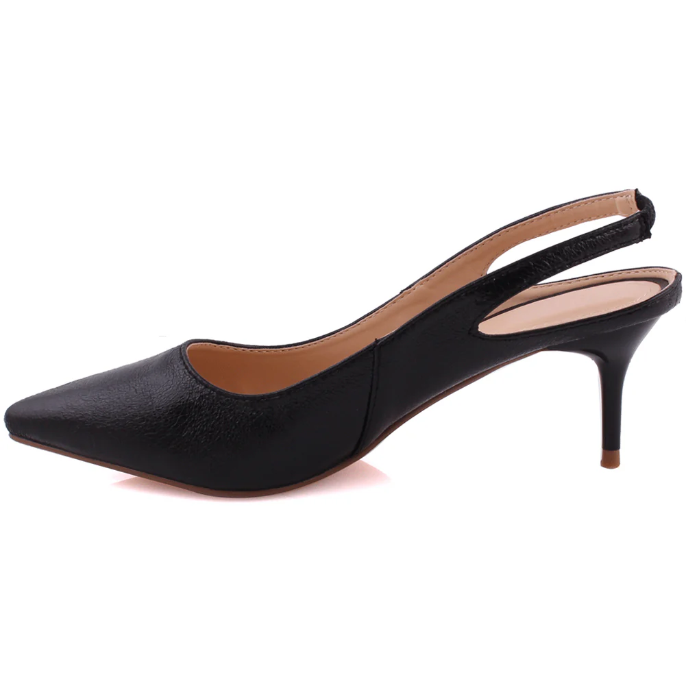 Women “MABELLE” Shimmery Pointy Toe Sling Back Kitten Heel Slip On Courts - Image 3