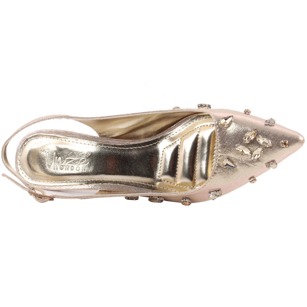 Women "MARION" Embellished Shimmer Sling Back Stiletto Sandals - Image 4