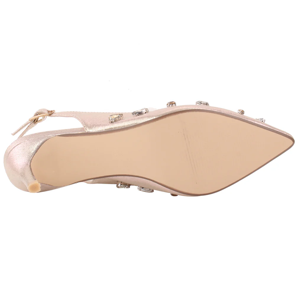 Women "MARION" Embellished Shimmer Sling Back Stiletto Sandals - Image 5