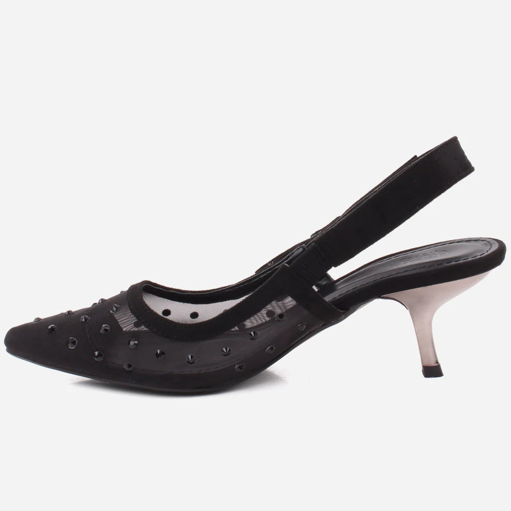Women "MARVI" Fancy Pointed Toe Polka Net Design Decorated Stiletto Heel Sandals - Image 3