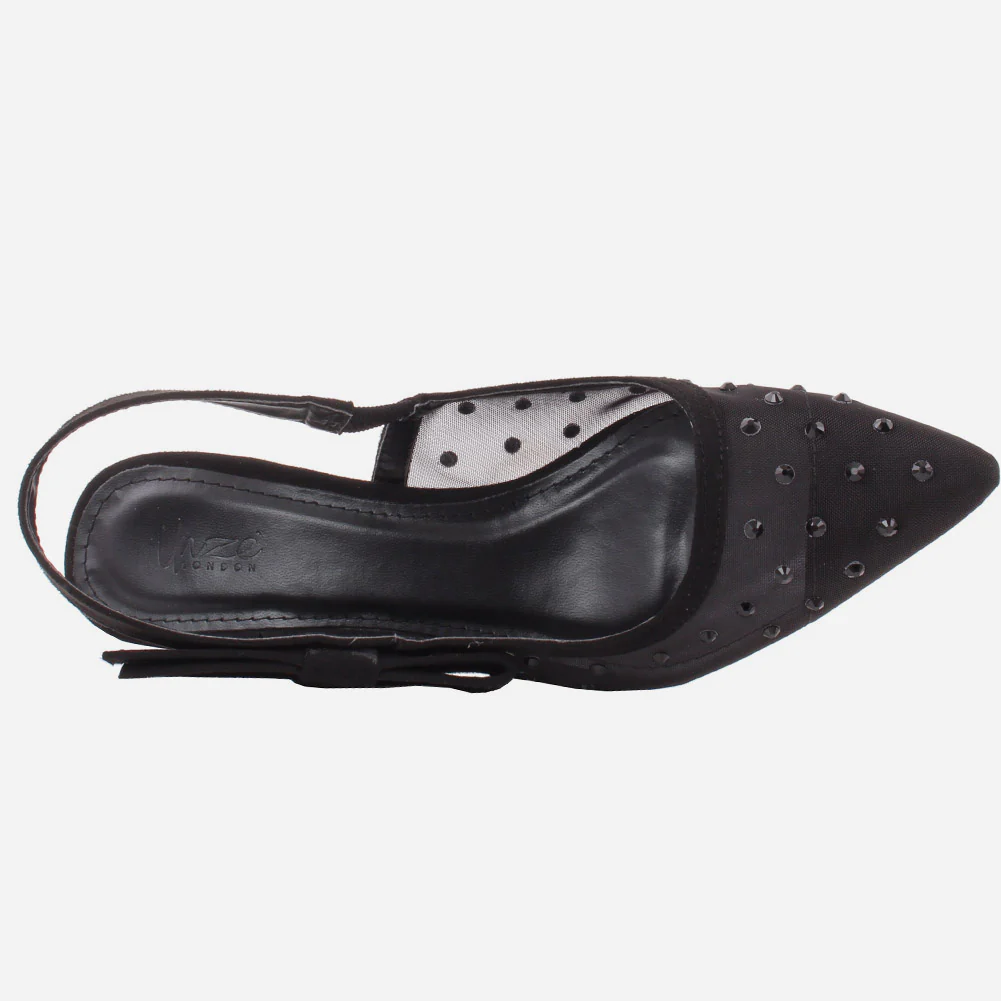 Women "MARVI" Fancy Pointed Toe Polka Net Design Decorated Stiletto Heel Sandals - Image 4