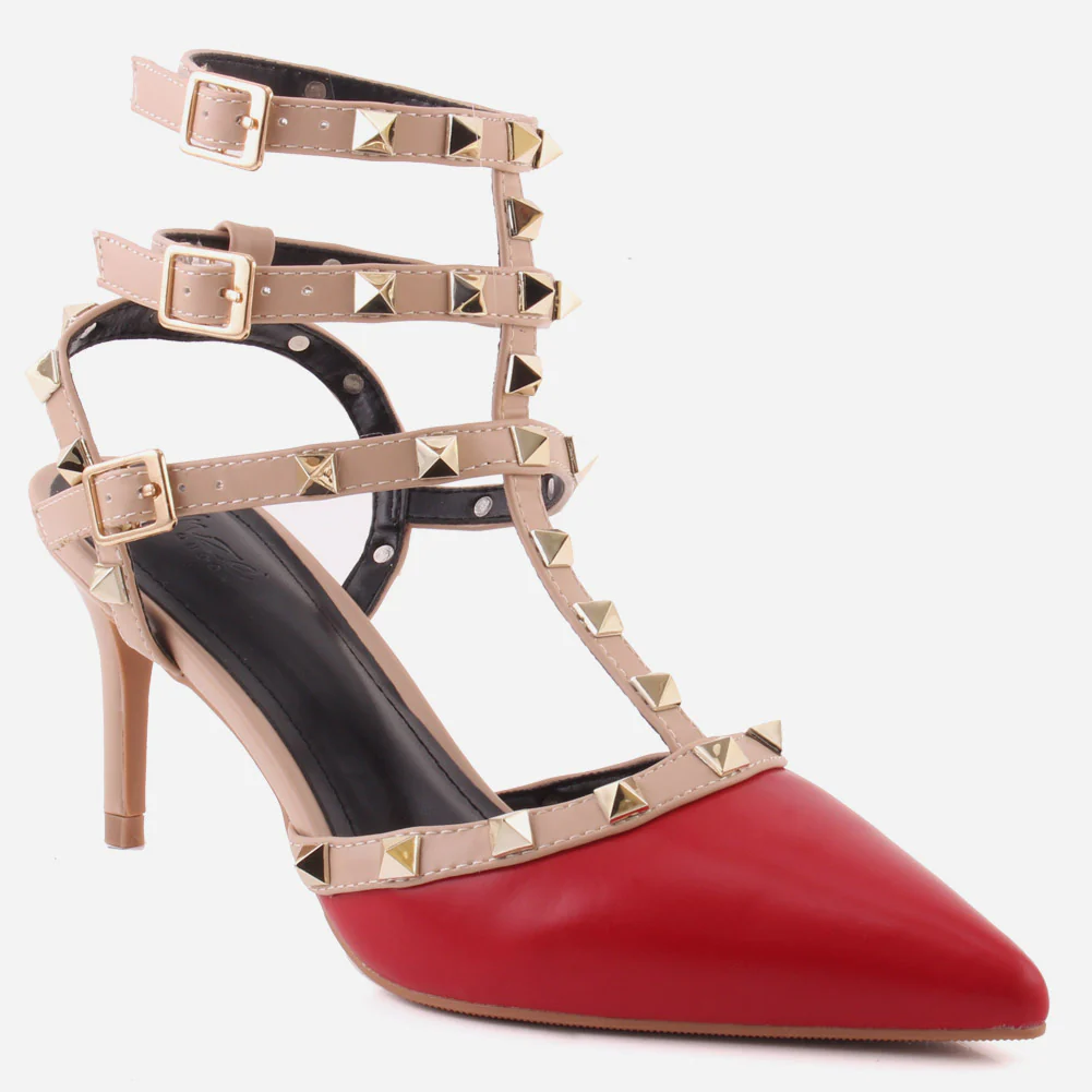 Women "MYMA"Studded Tri-Strap Stiletto Heel Sandals