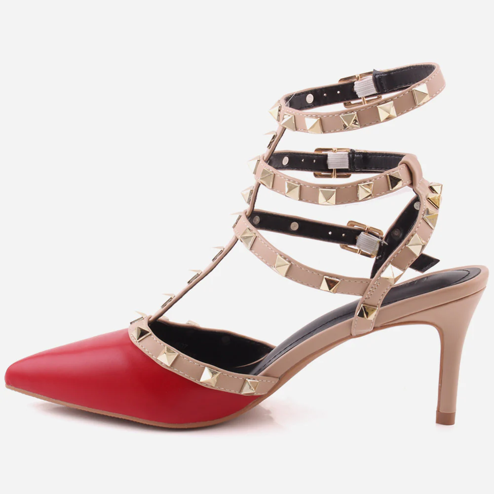 Women "MYMA"Studded Tri-Strap Stiletto Heel Sandals - Image 3