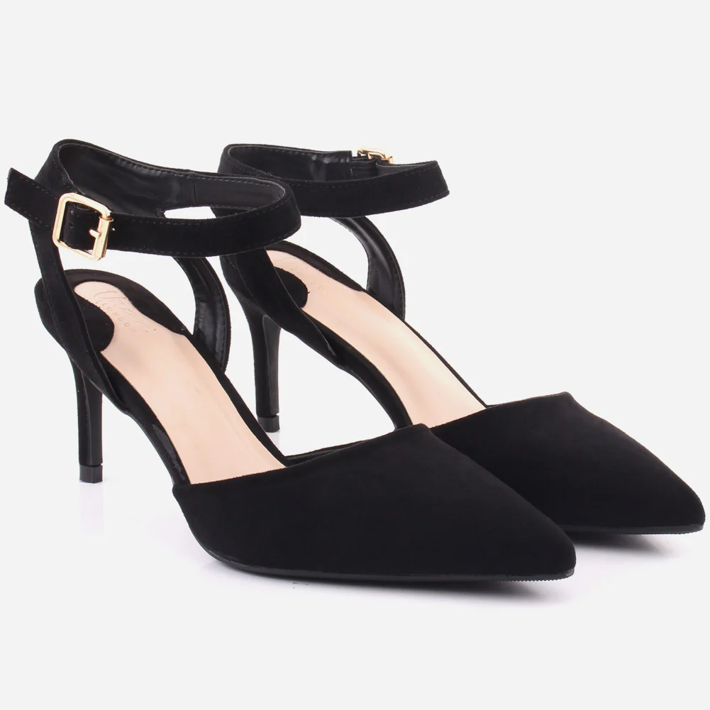 Women "NONA" Pointed Toe Ankle Strap Suede Slip On Heel Sandals - Image 2
