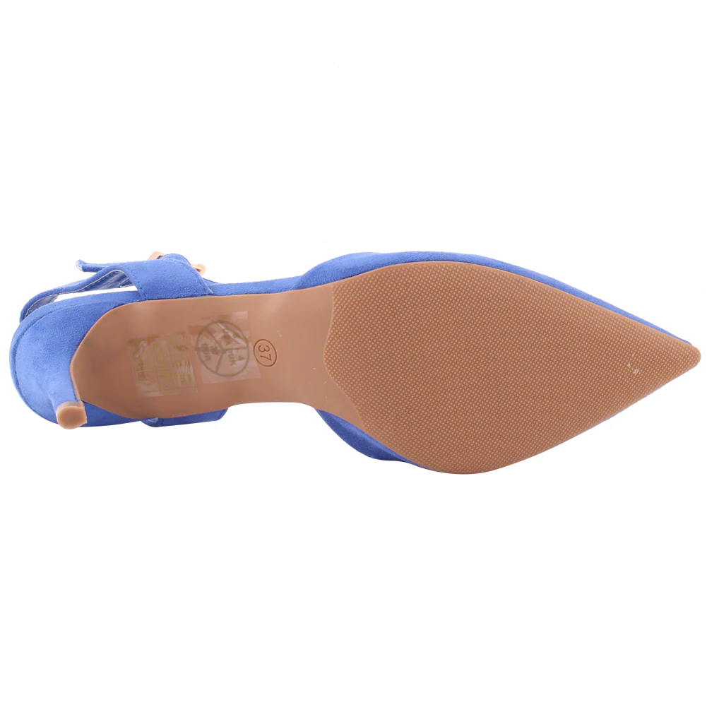 Women "NONA" Pointed Toe Ankle Strap Suede Slip On Heel Sandals - Image 5