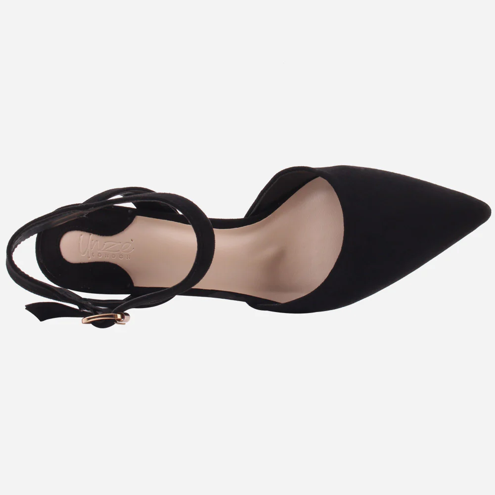 Women "NONA" Pointed Toe Ankle Strap Suede Slip On Heel Sandals - Image 4