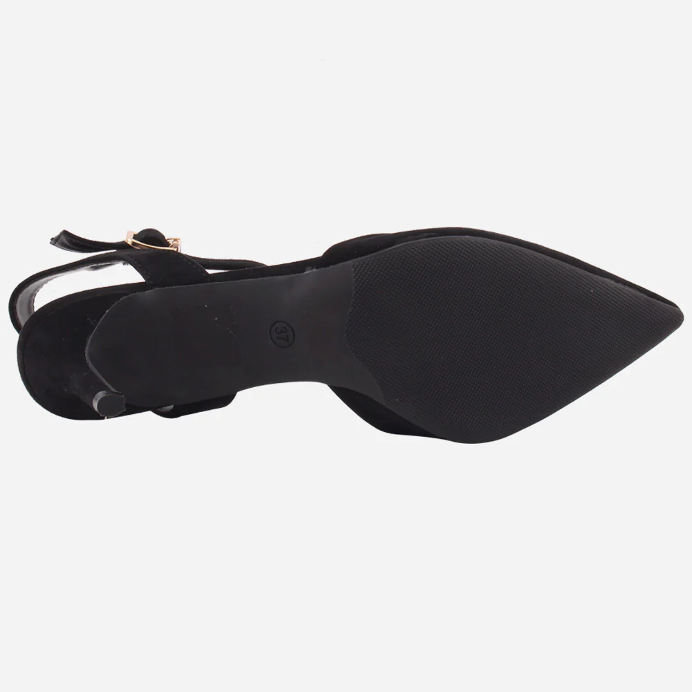 Women "NONA" Pointed Toe Ankle Strap Suede Slip On Heel Sandals - Image 5