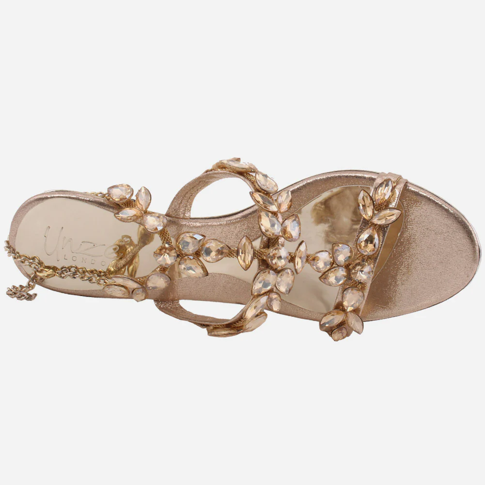 Women “RAMIRA” Crystal Encrusted Chain Ankle Strap Stiletto Heel Sandals - Image 4
