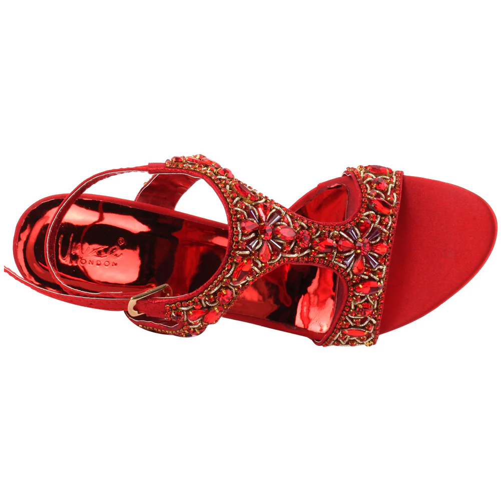 Women "RAQUEL" Crystal Encrusted T-Design Ankle Strap Stiletto Heel Sandals - Image 4