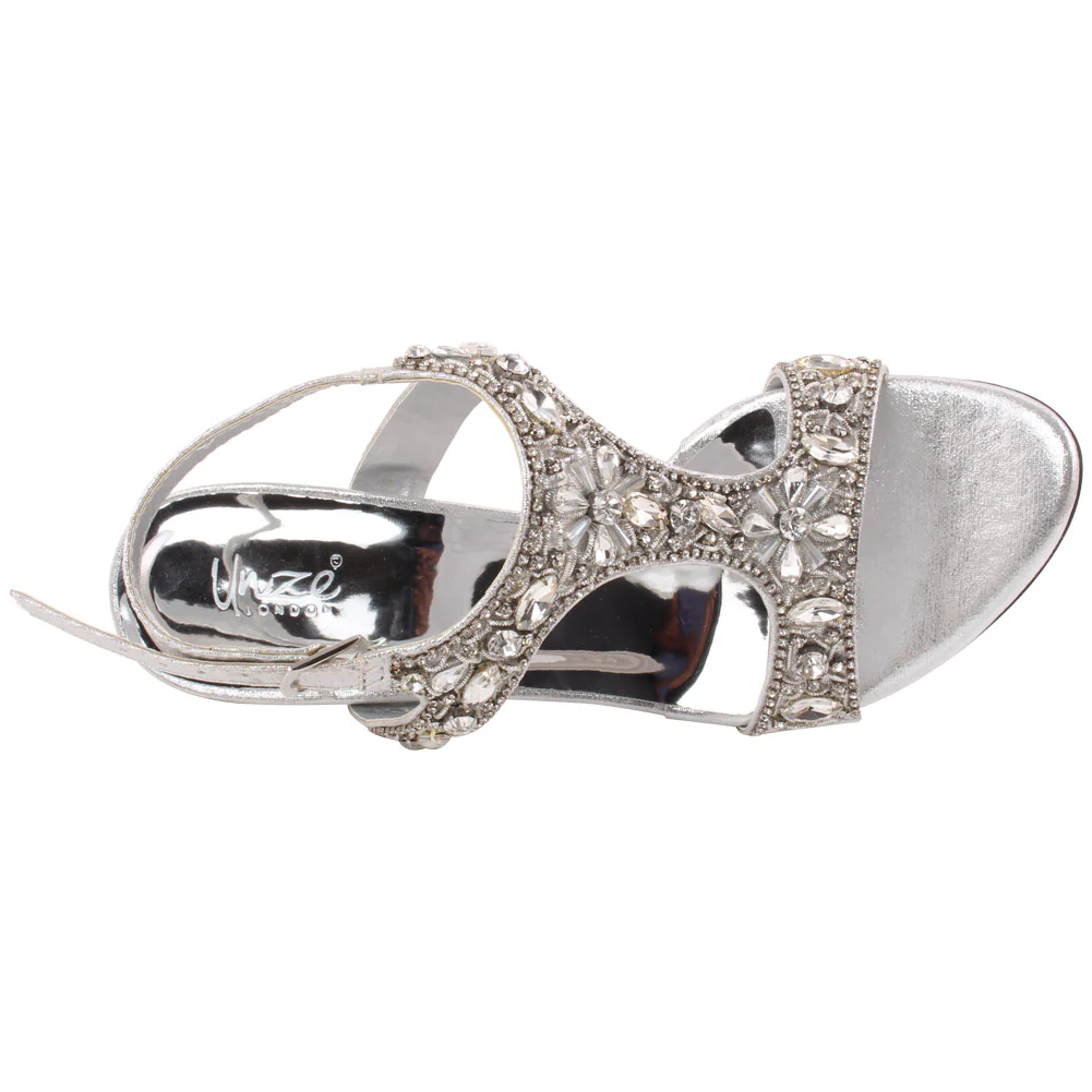 Women "RAQUEL" Crystal Encrusted T-Design Ankle Strap Stiletto Heel Sandals - Image 4
