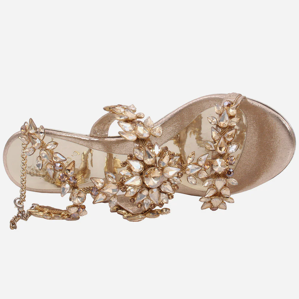 Women “RENEE” Jewel Encrusted Chain Ankle Strap Stiletto Heel Sandals - Image 4