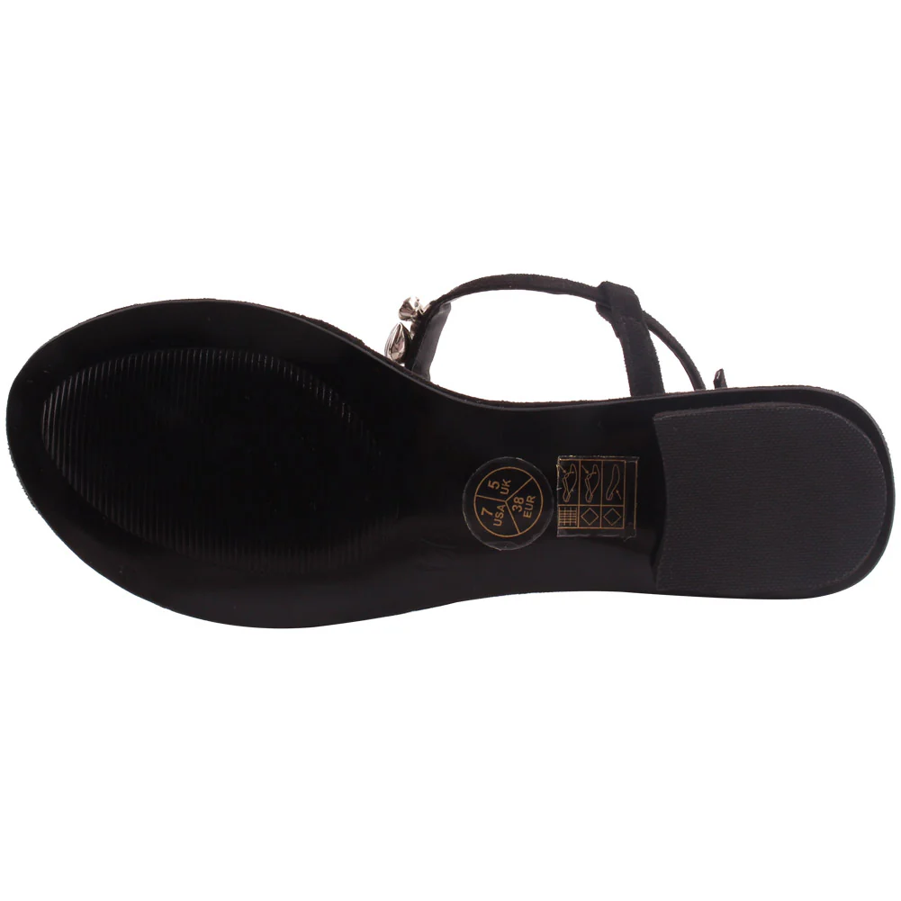 Women “RHONA” T-Strap Buckle Strap Embellished Thong Sandals - Image 5