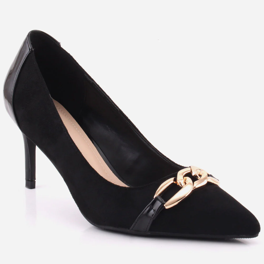 Women "ROMILY" Suede Platform Chain Buckle Patent  Stiletto Court Shoes