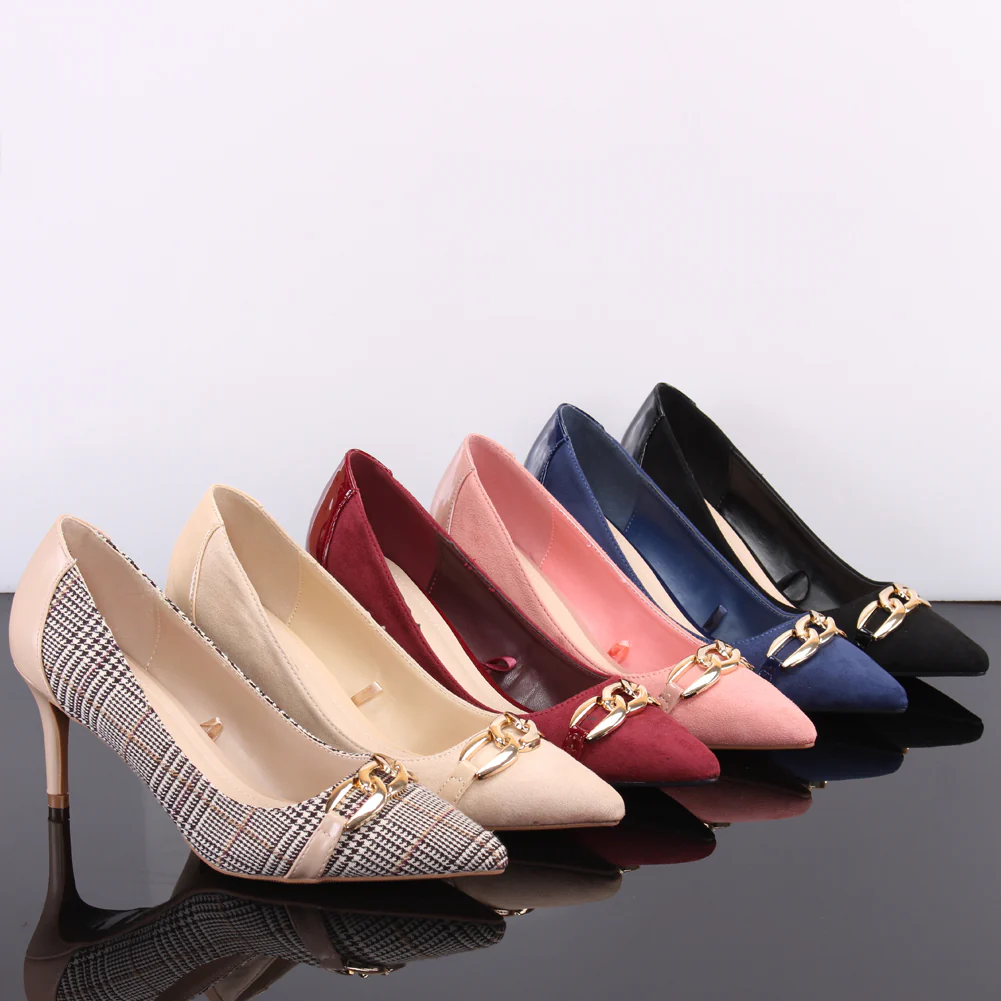 Women "ROMILY" Suede Platform Chain Buckle Patent  Stiletto Court Shoes - Image 6