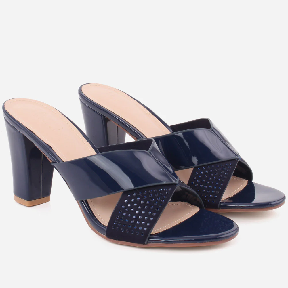 Women "SAWYER" Butterfly Strap Rhinestone Embellished Open Toe Block Heel Slip On Sandals - Image 2