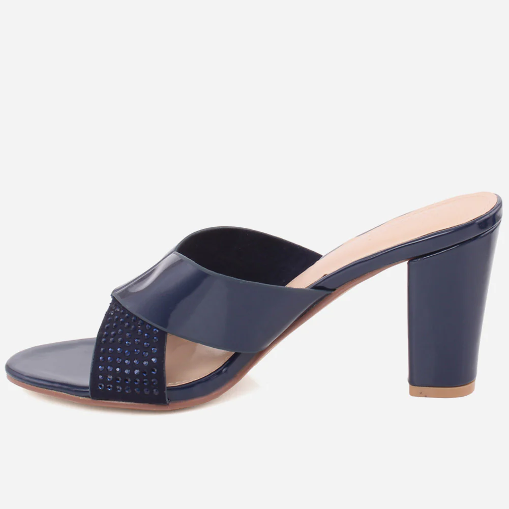 Women "SAWYER" Butterfly Strap Rhinestone Embellished Open Toe Block Heel Slip On Sandals - Image 3