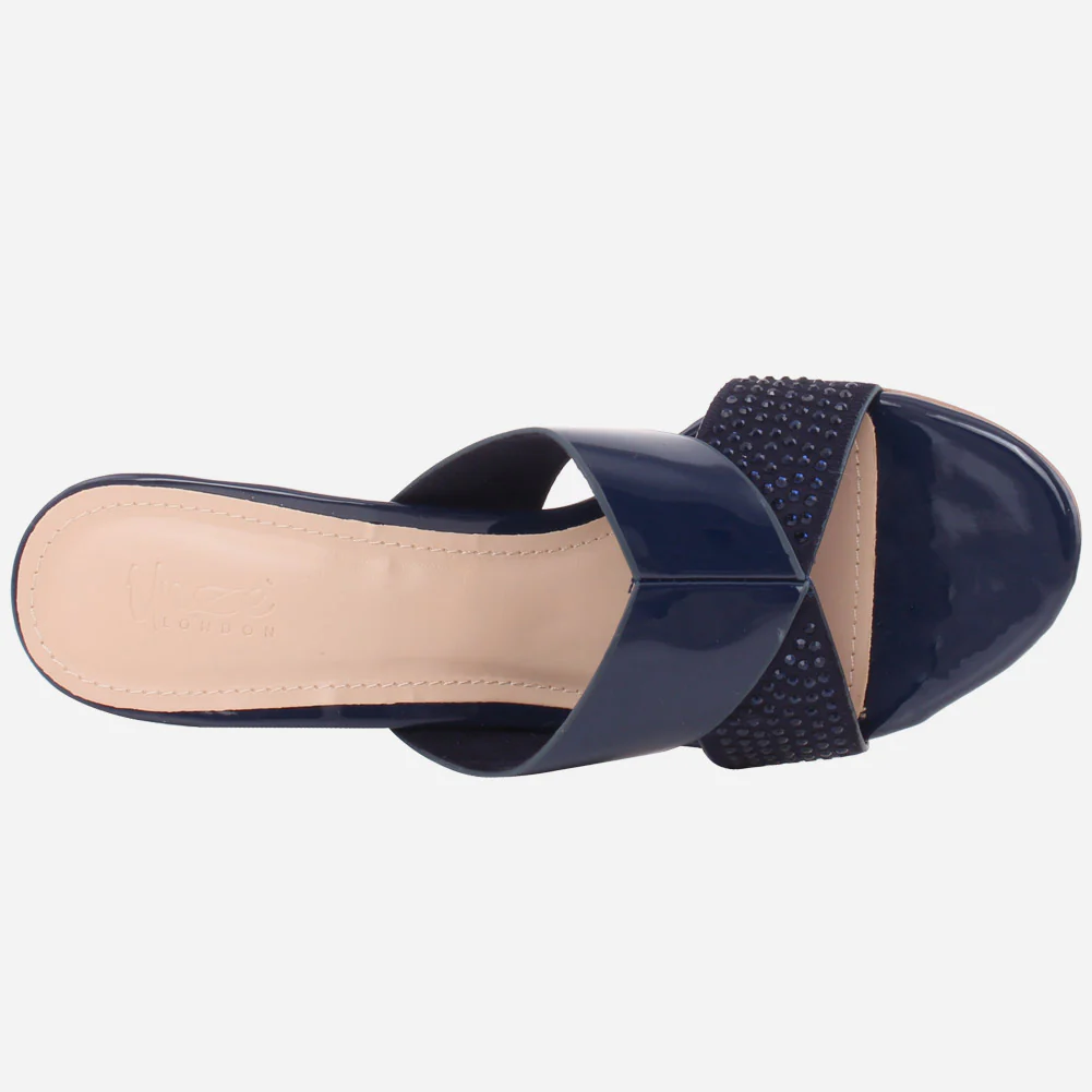 Women "SAWYER" Butterfly Strap Rhinestone Embellished Open Toe Block Heel Slip On Sandals - Image 4