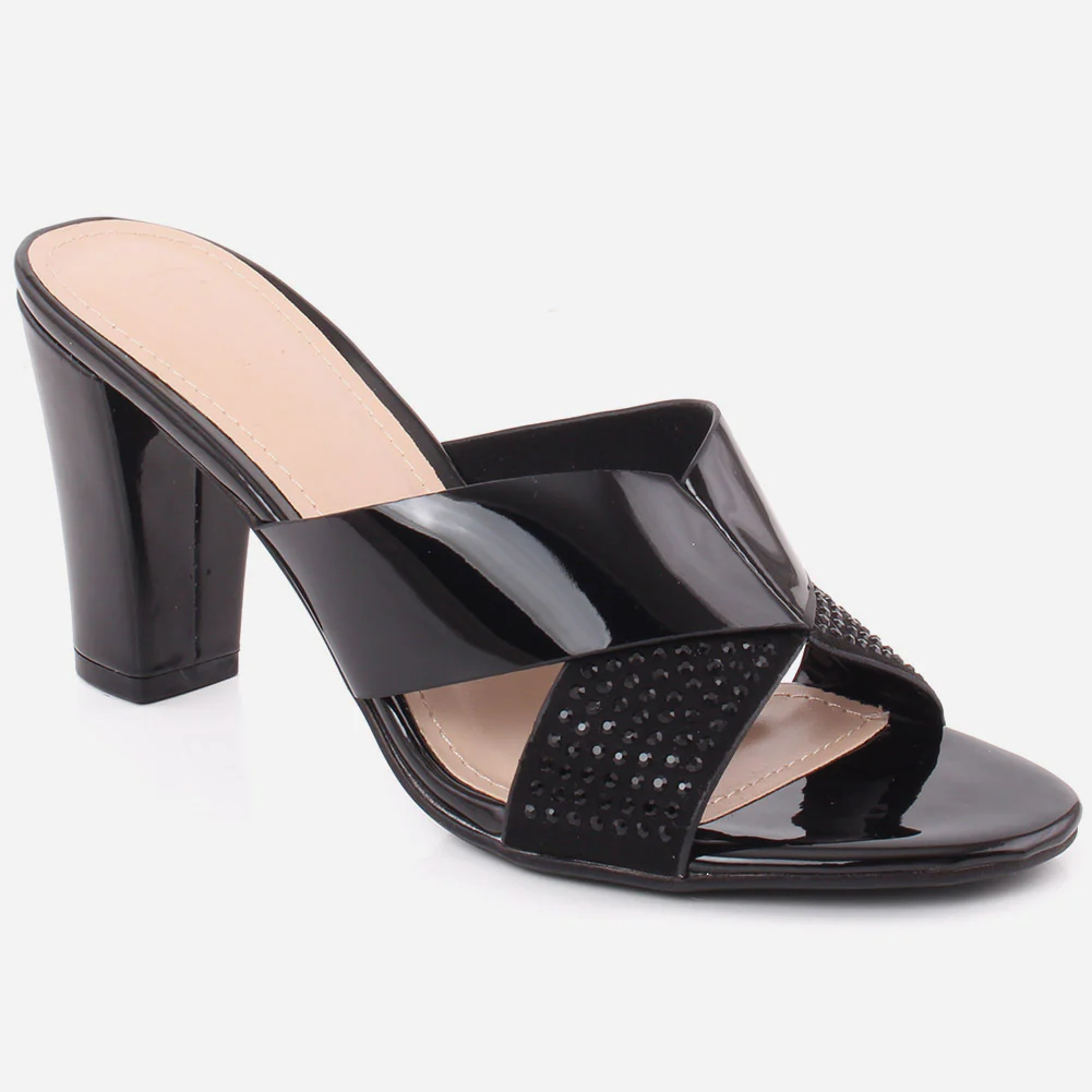 Women "SAWYER" Butterfly Strap Rhinestone Embellished Open Toe Block Heel Slip On Sandals
