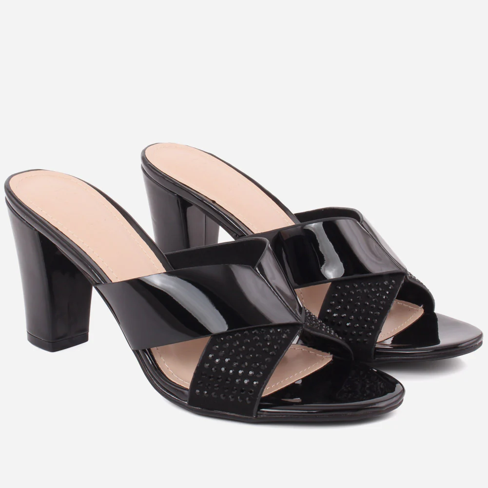 Women "SAWYER" Butterfly Strap Rhinestone Embellished Open Toe Block Heel Slip On Sandals - Image 2