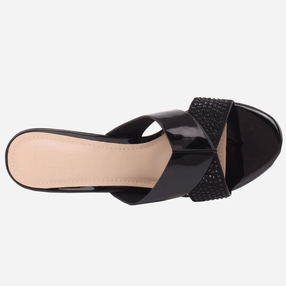 Women "SAWYER" Butterfly Strap Rhinestone Embellished Open Toe Block Heel Slip On Sandals - Image 4