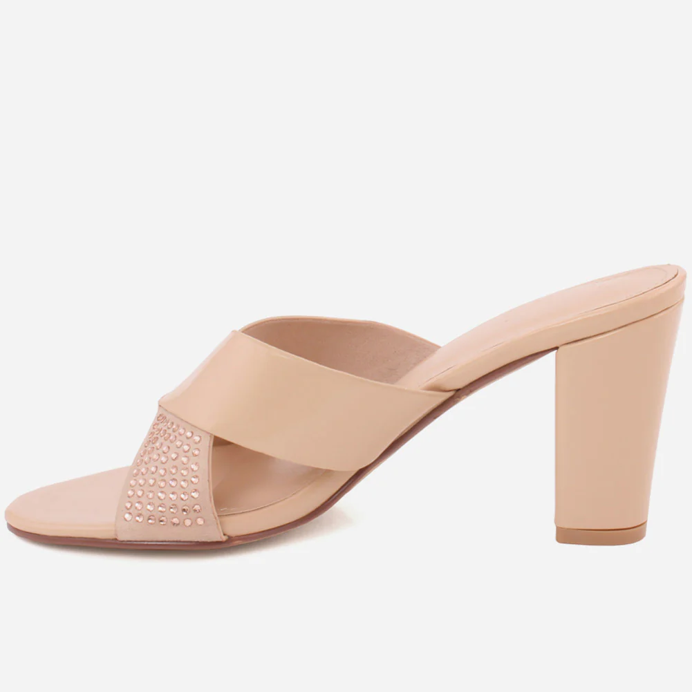 Women "SAWYER" Butterfly Strap Rhinestone Embellished Open Toe Block Heel Slip On Sandals - Image 3
