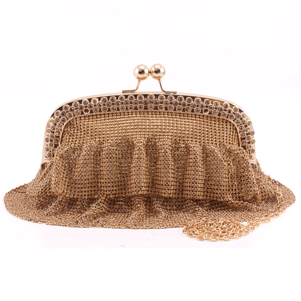 Women "SIBYL" Rhinestone Embellished Kiss-Lock Designed Top Edge Clutch