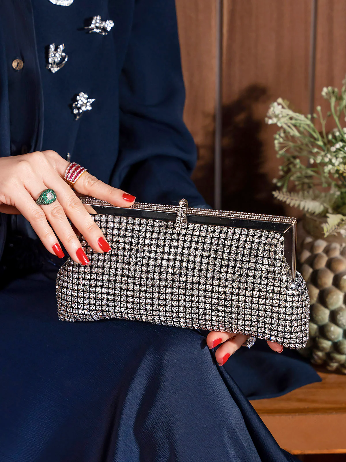 Women "TERESA" Diamond Stone Fancy Clutch - Image 3