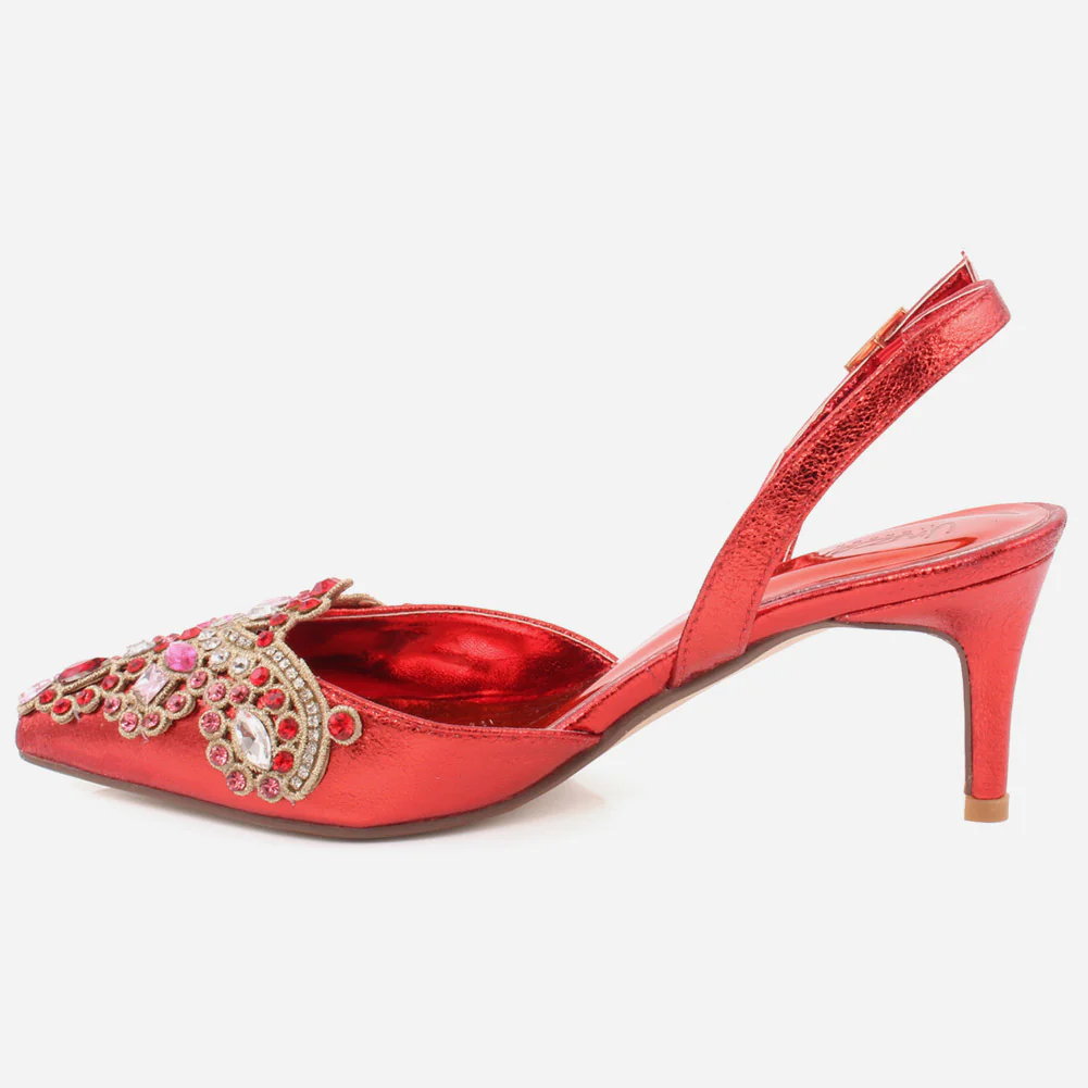 Women "TOBIAH" Sling Back Decorated Closed Toe Butterfly Lace Stiletto Heel Sandals - Image 3