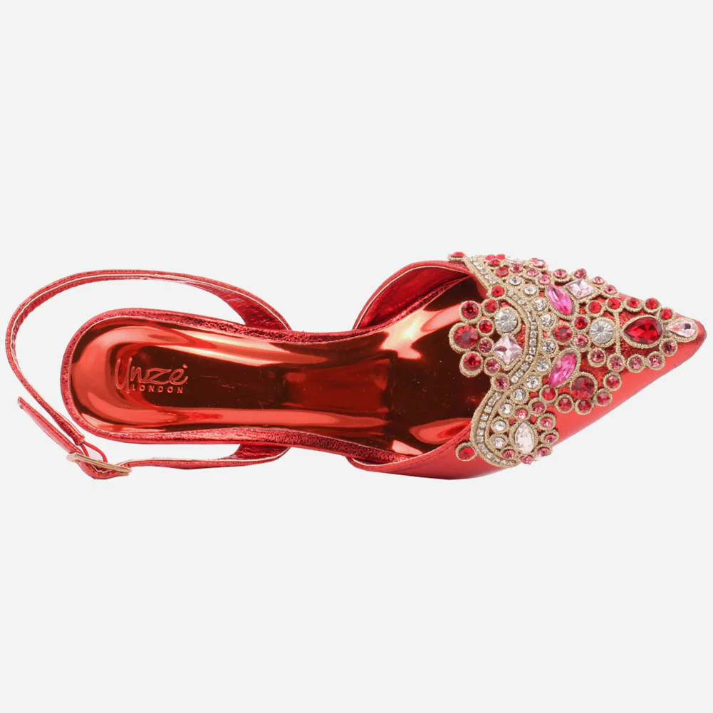 Women "TOBIAH" Sling Back Decorated Closed Toe Butterfly Lace Stiletto Heel Sandals - Image 4