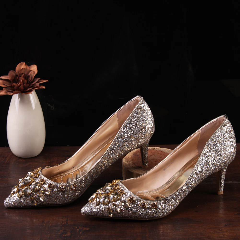 Women “VALO”Diamante Embellished Pointy Toe Kitten Heel Court Shoes - Image 6