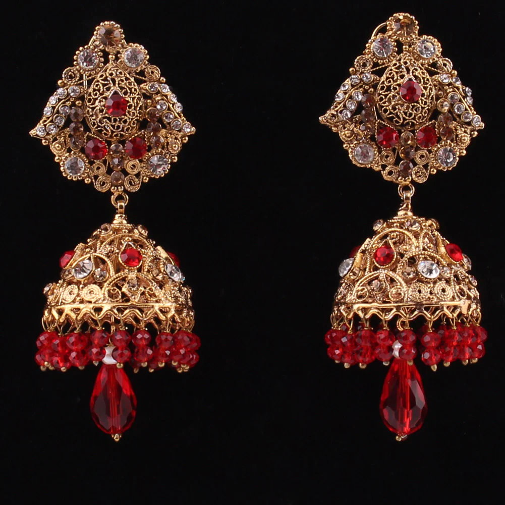 Women “VASIN” Traditional Gold Tone Beaded Jhumka Fashion Earrings