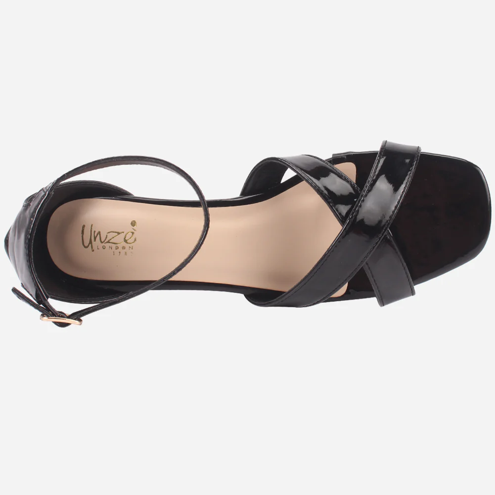 Women "ZUHAI" Glossy Crossover Wedge Sandals - Image 4