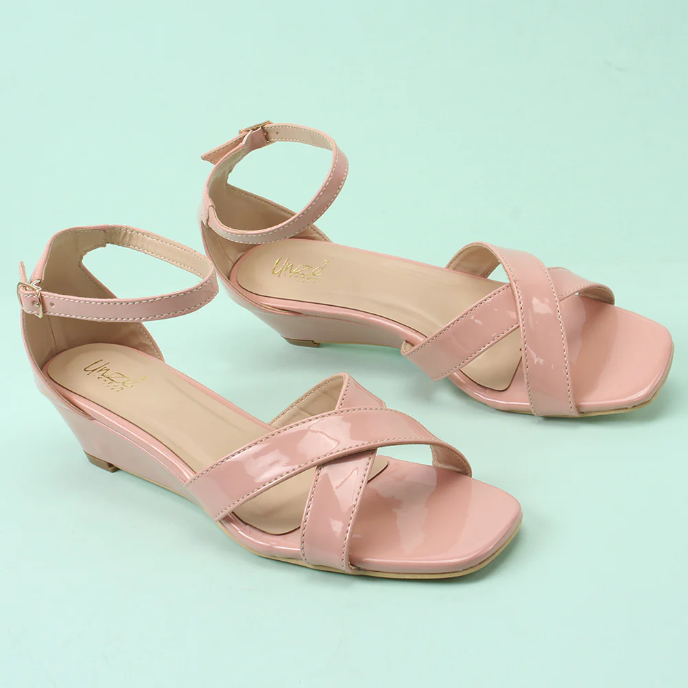 Women "ZUHAI" Glossy Crossover Wedge Sandals - Image 6