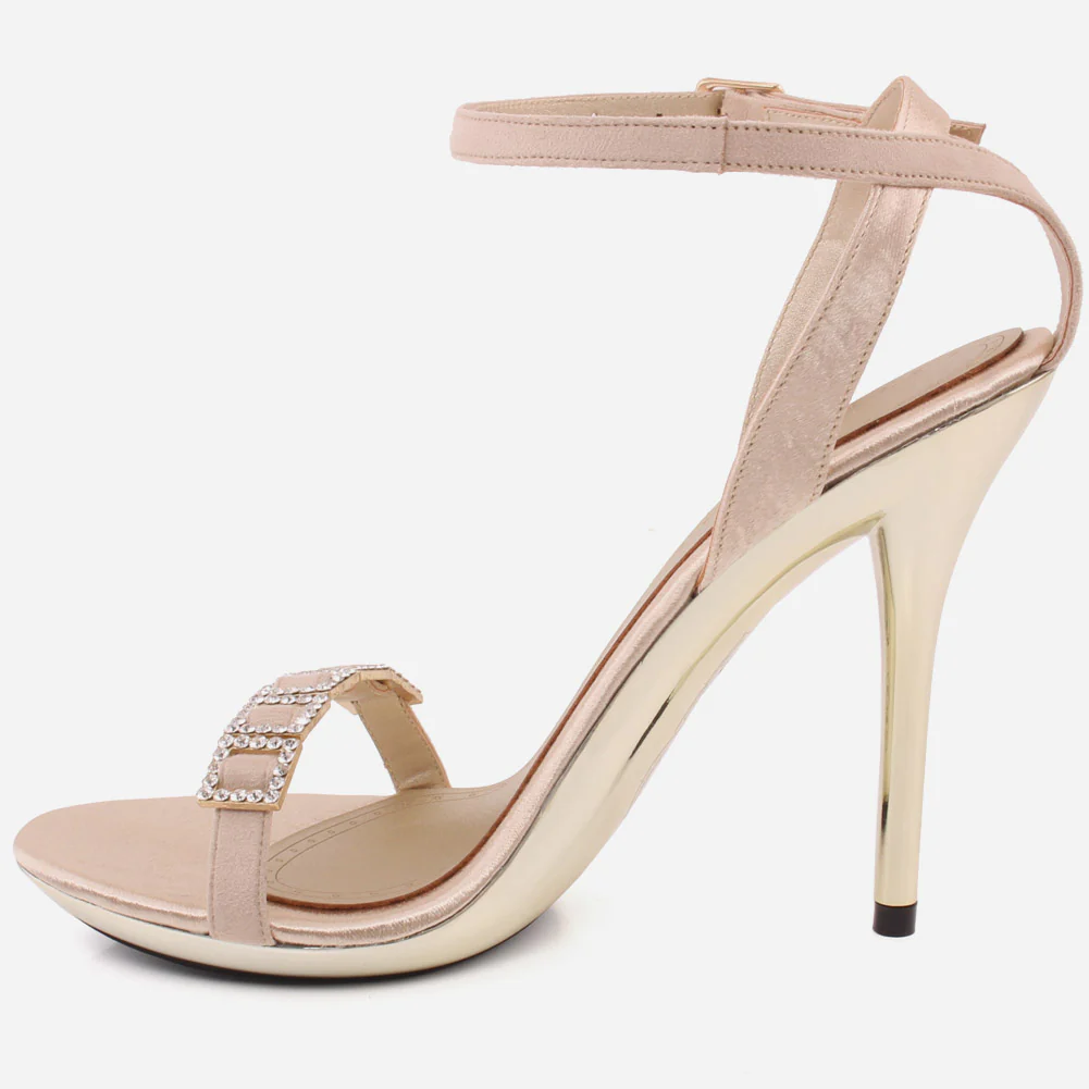 Women"MUSTARD" Silver Diamante  Strap Heel Sandals - Image 3