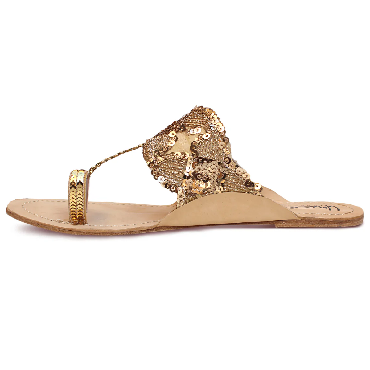 Womens "AFET" Decorated Leather Kohlapuri Slippers - Image 3