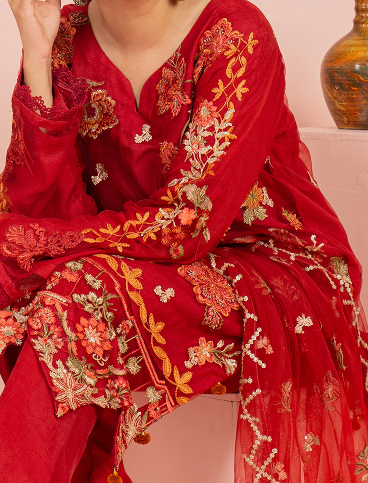 Womens "AMINA" EMB Net Three Piece Suit - Image 5