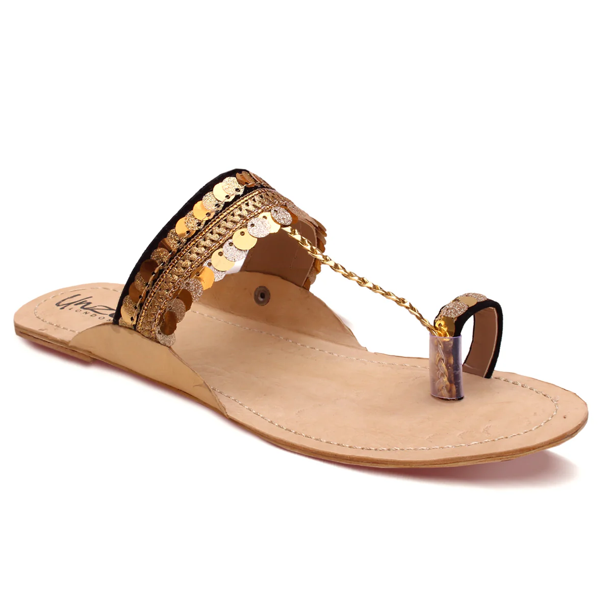 Womens "AYELEEN" Decorated Leather Kolhapuri Slippers