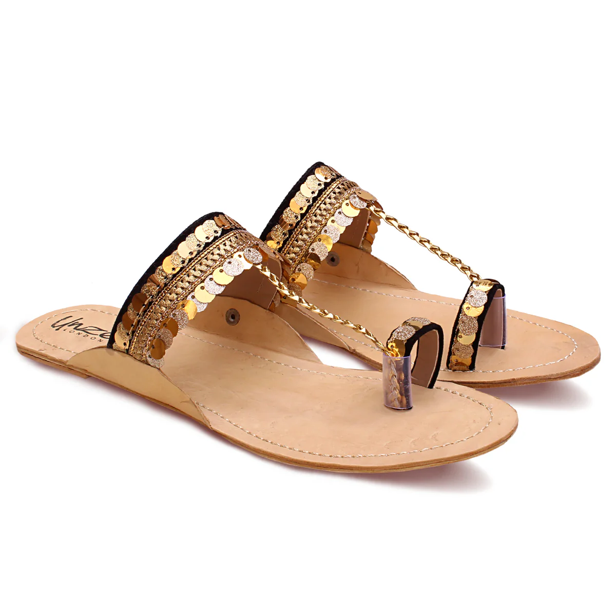 Womens "AYELEEN" Decorated Leather Kolhapuri Slippers - Image 2