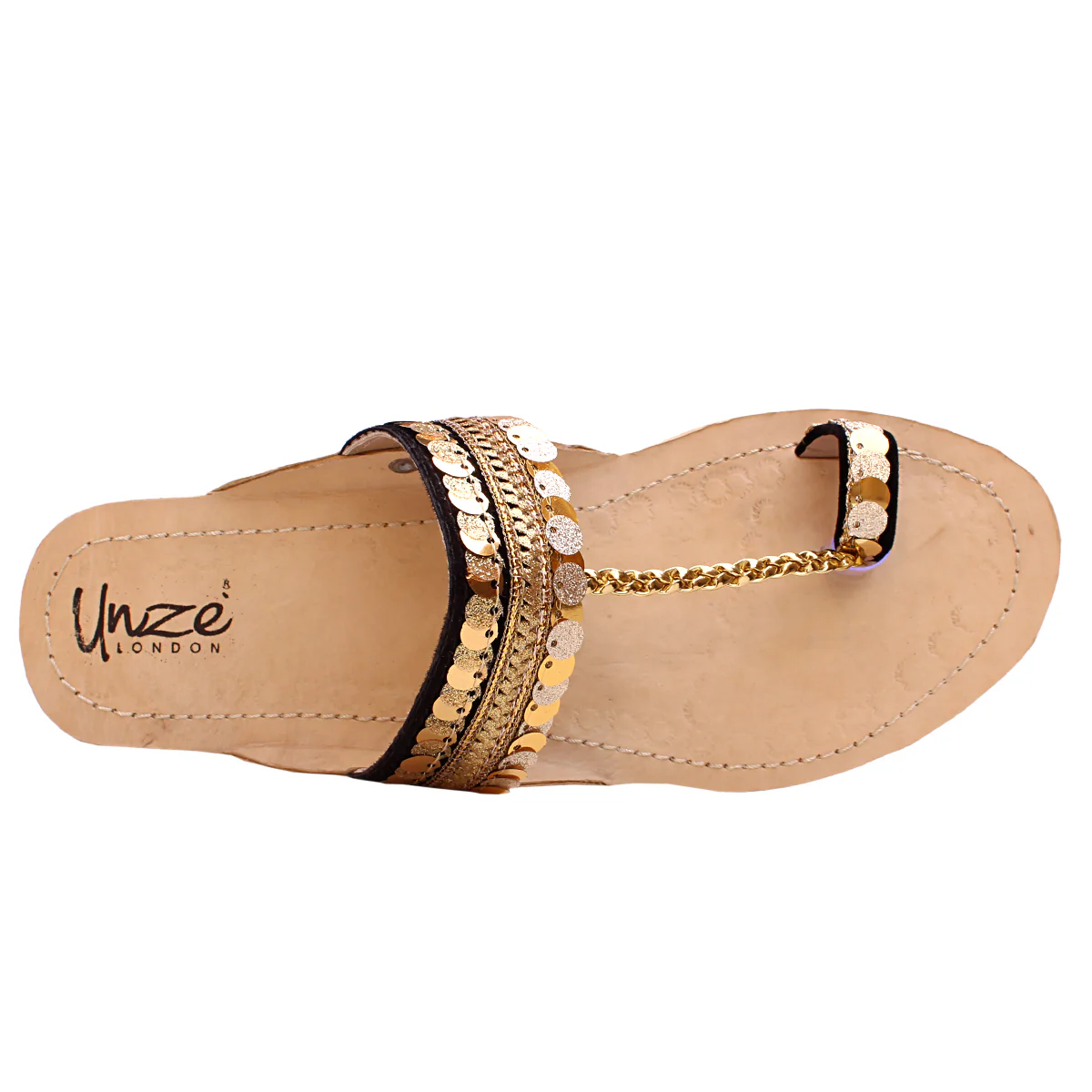 Womens "AYELEEN" Decorated Leather Kolhapuri Slippers - Image 4