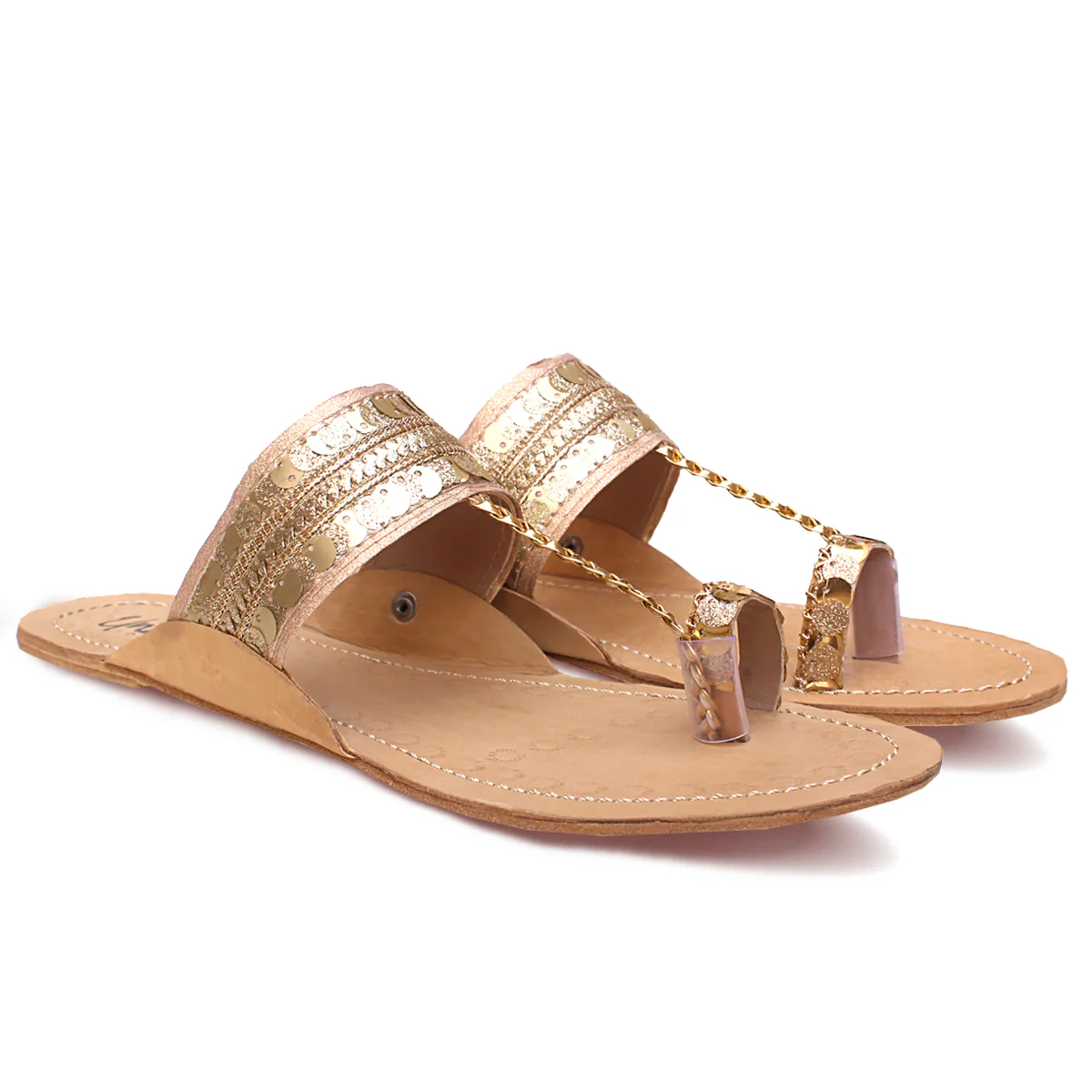Womens "AYELEEN" Decorated Leather Kolhapuri Slippers - Image 2