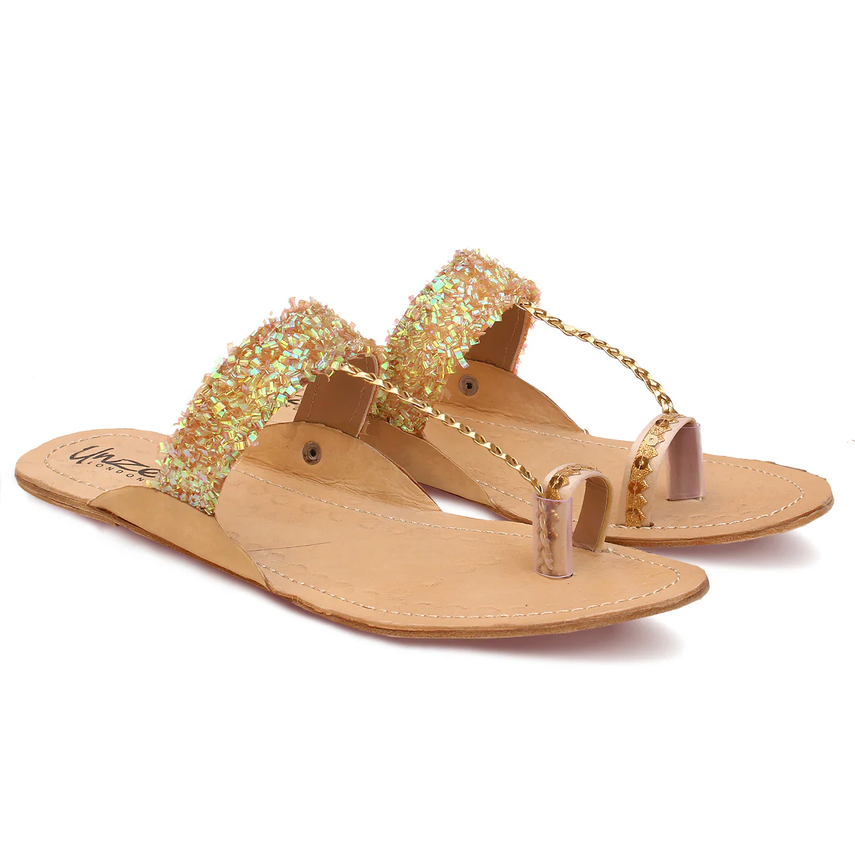 Womens "BEYZA" Decorated Leather Kolhapuri Slippers - Image 2