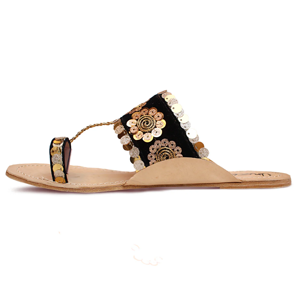 Womens "ELVAN" Decorated Leather Kolhapuri Slippers - Image 3