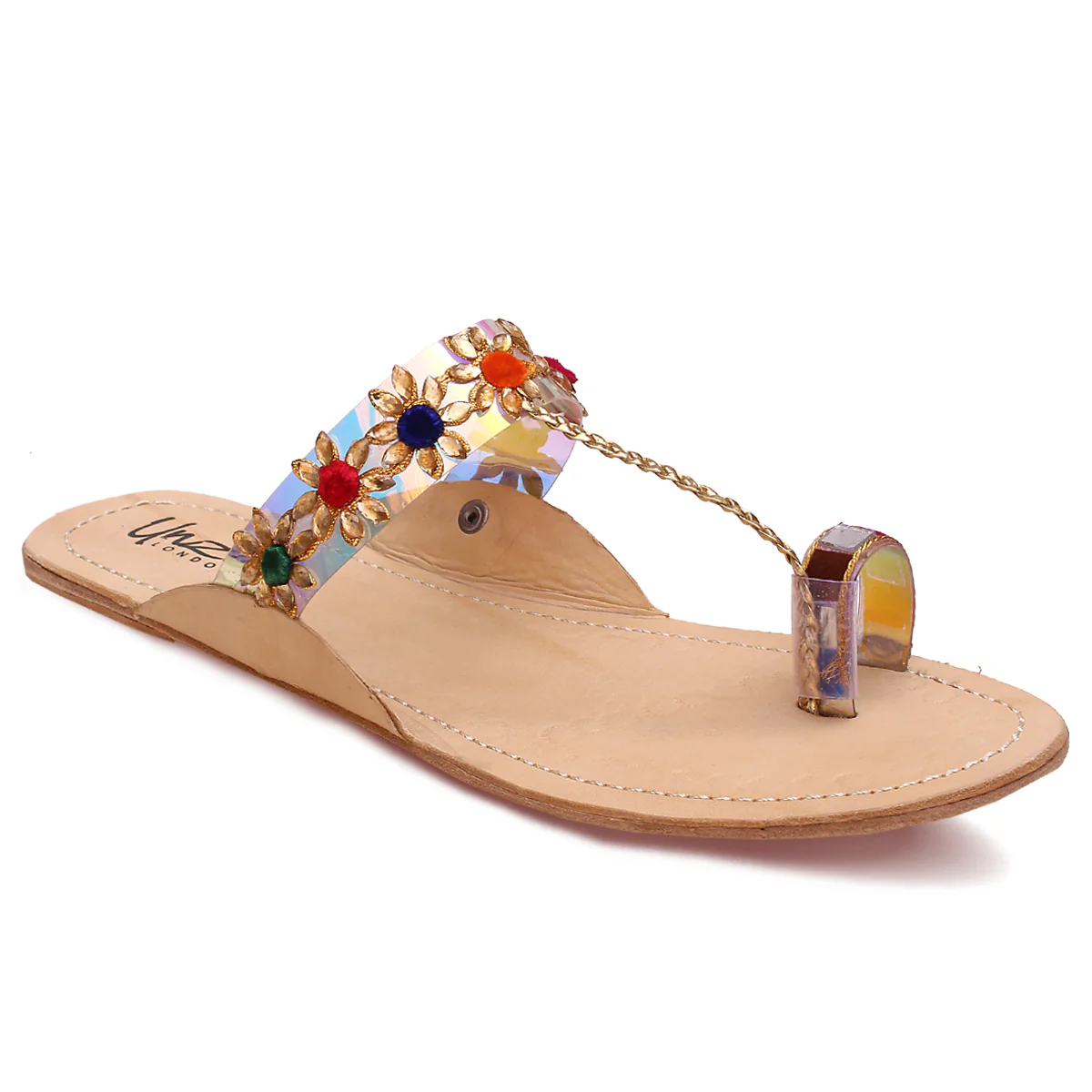 Womens "EMEL" Decorated Leather Kolhapuri Slippers