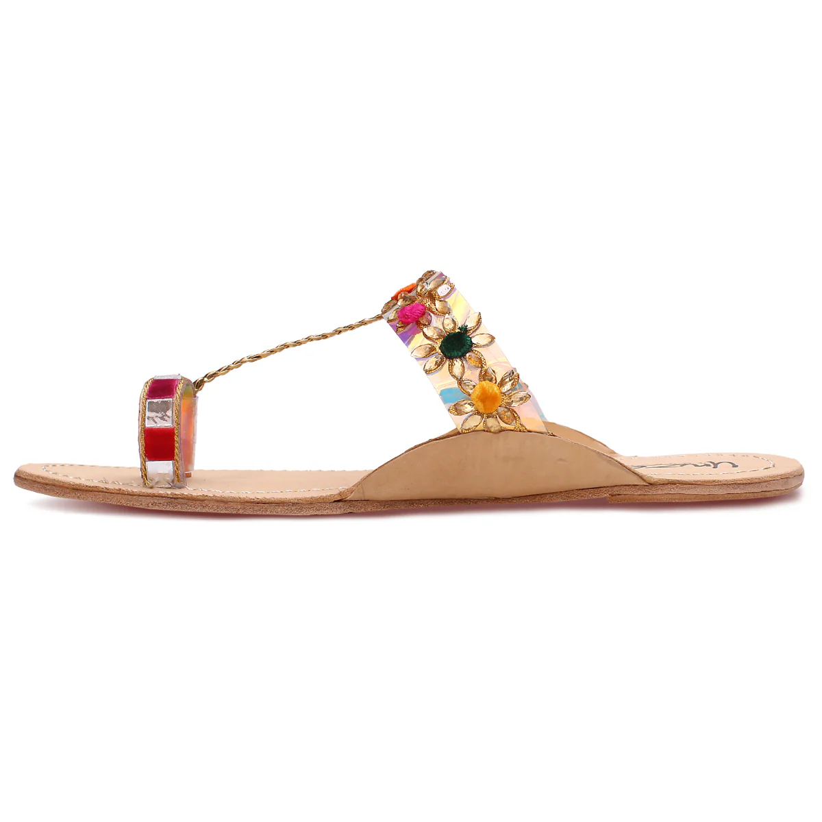 Womens "EMEL" Decorated Leather Kolhapuri Slippers - Image 3