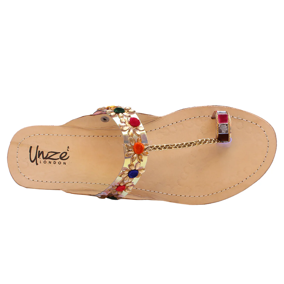 Womens "EMEL" Decorated Leather Kolhapuri Slippers - Image 4