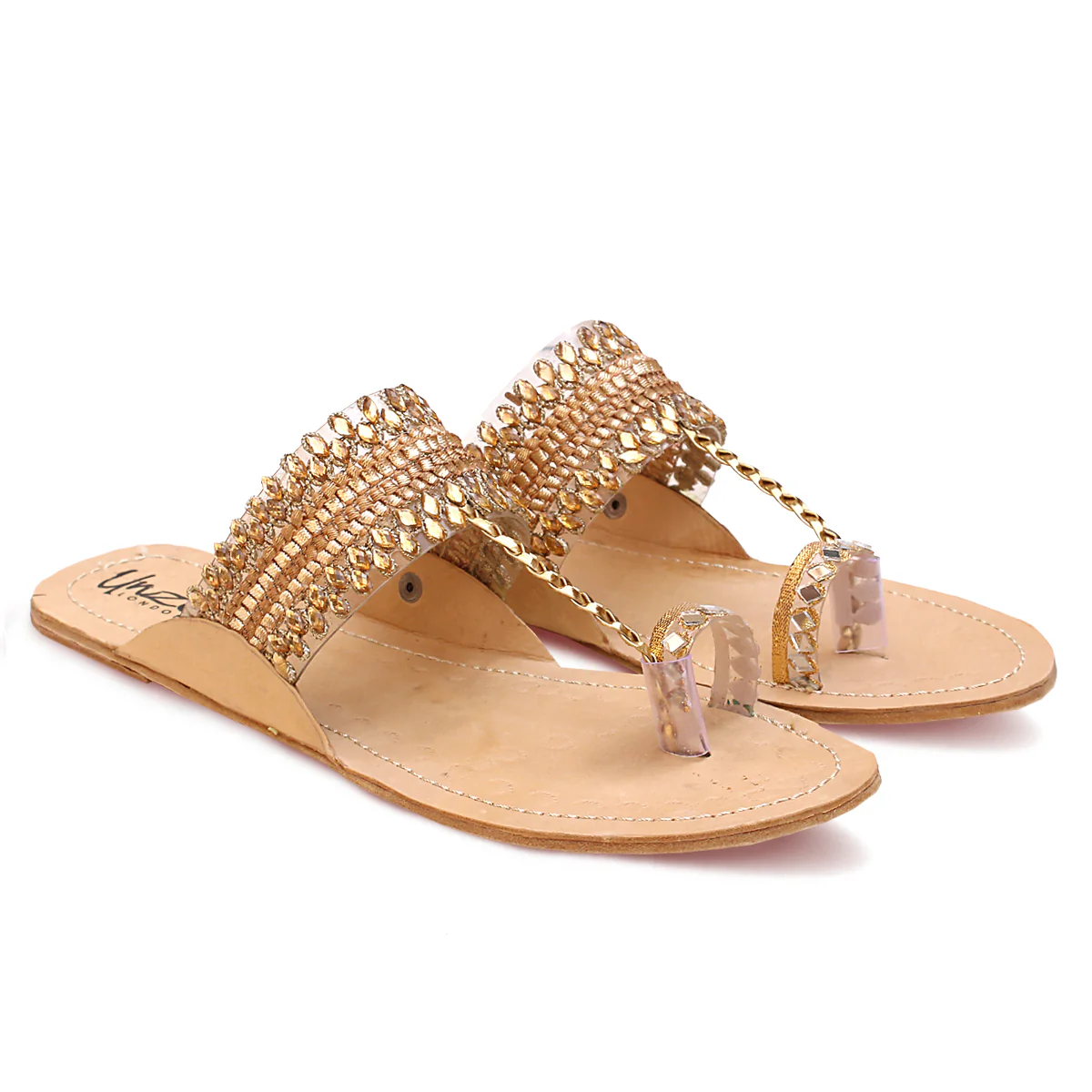 Womens "EMIN" Decorated Leather Kolhapuri Slippers - Image 2